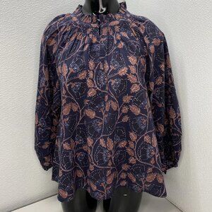 Apiece Apart Women's Trinidad Camille Floral Blouse Navy Blue Size S
